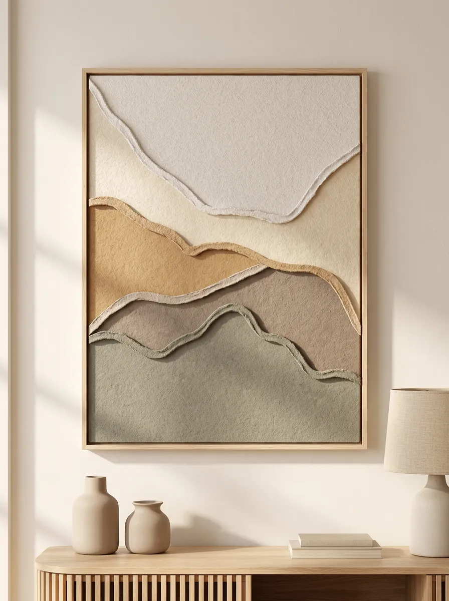 Minimalist Neutral Abstract Landscape Layered Paper Printed Wall Art