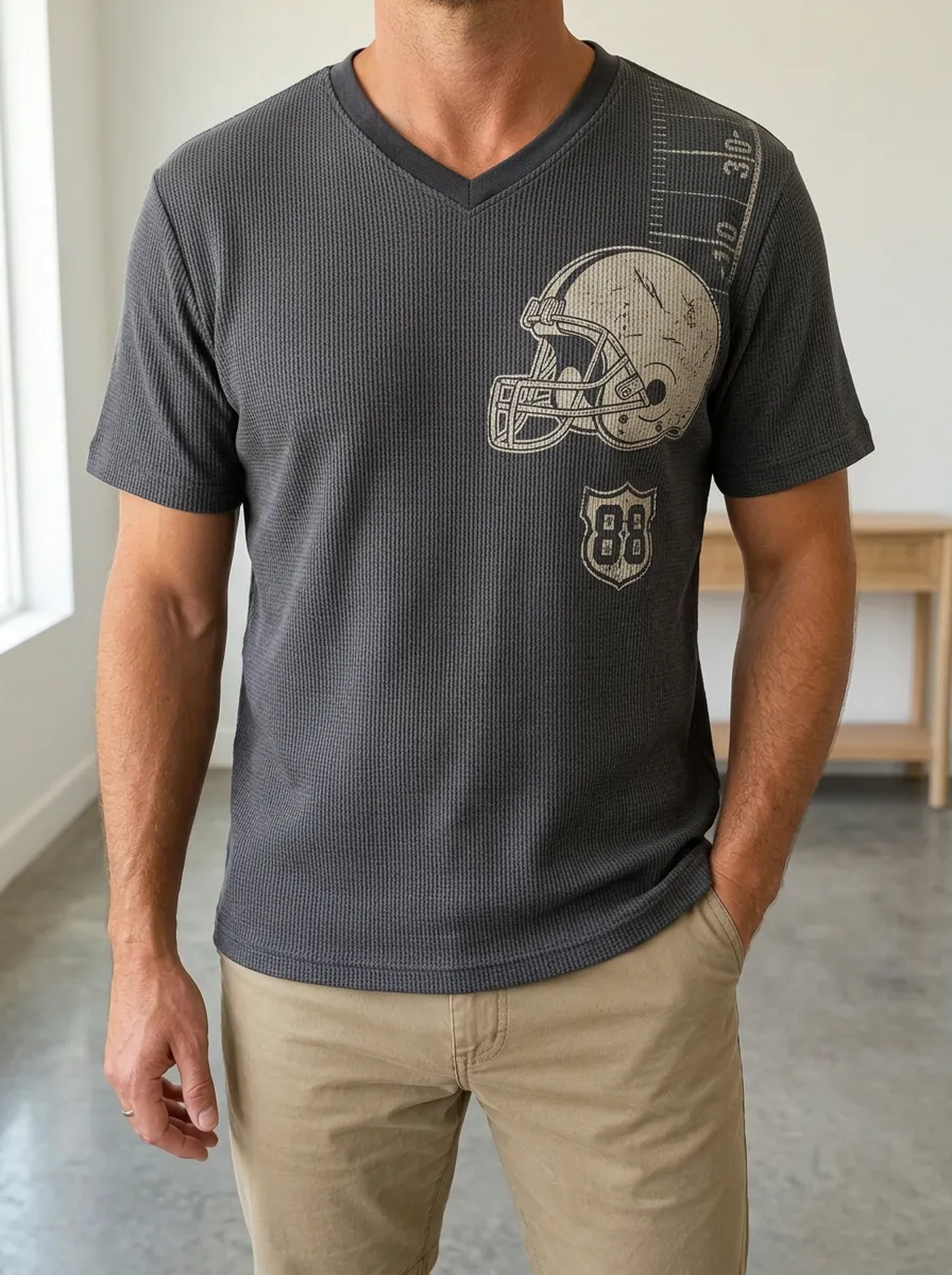 Men's Football Fan Helmet 88 Graphic Printed Waffle Top