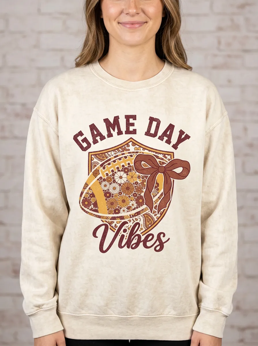 Everyday Women's Football Game Day Floral Bow Printed Sweatshirt