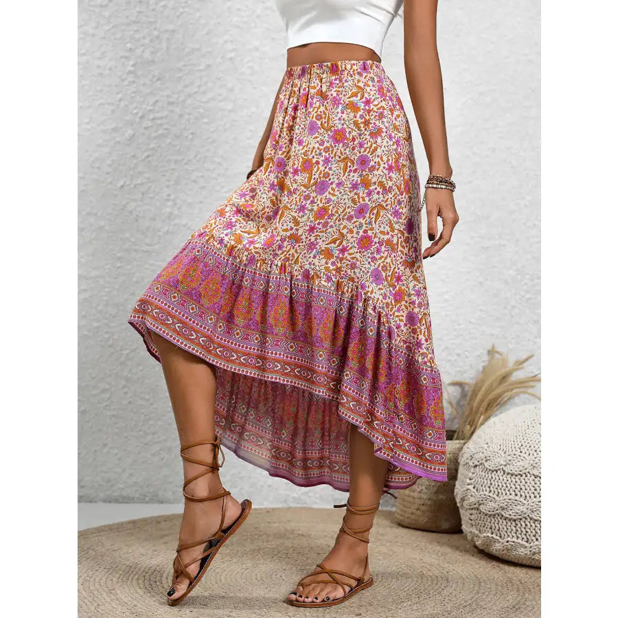 High Low Elastic Waist Skirt