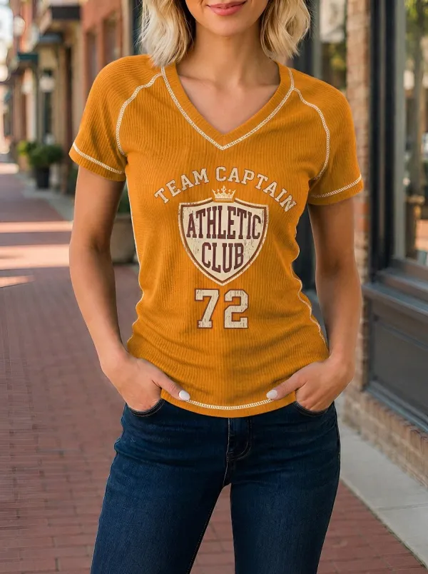 Women's Athletic Club Team Captain 72 Shield Printed V-Neck T-Shirt