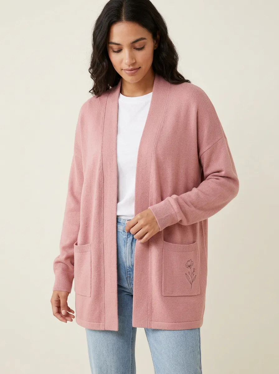 Pink Floral Minimalist Print Cardigan
