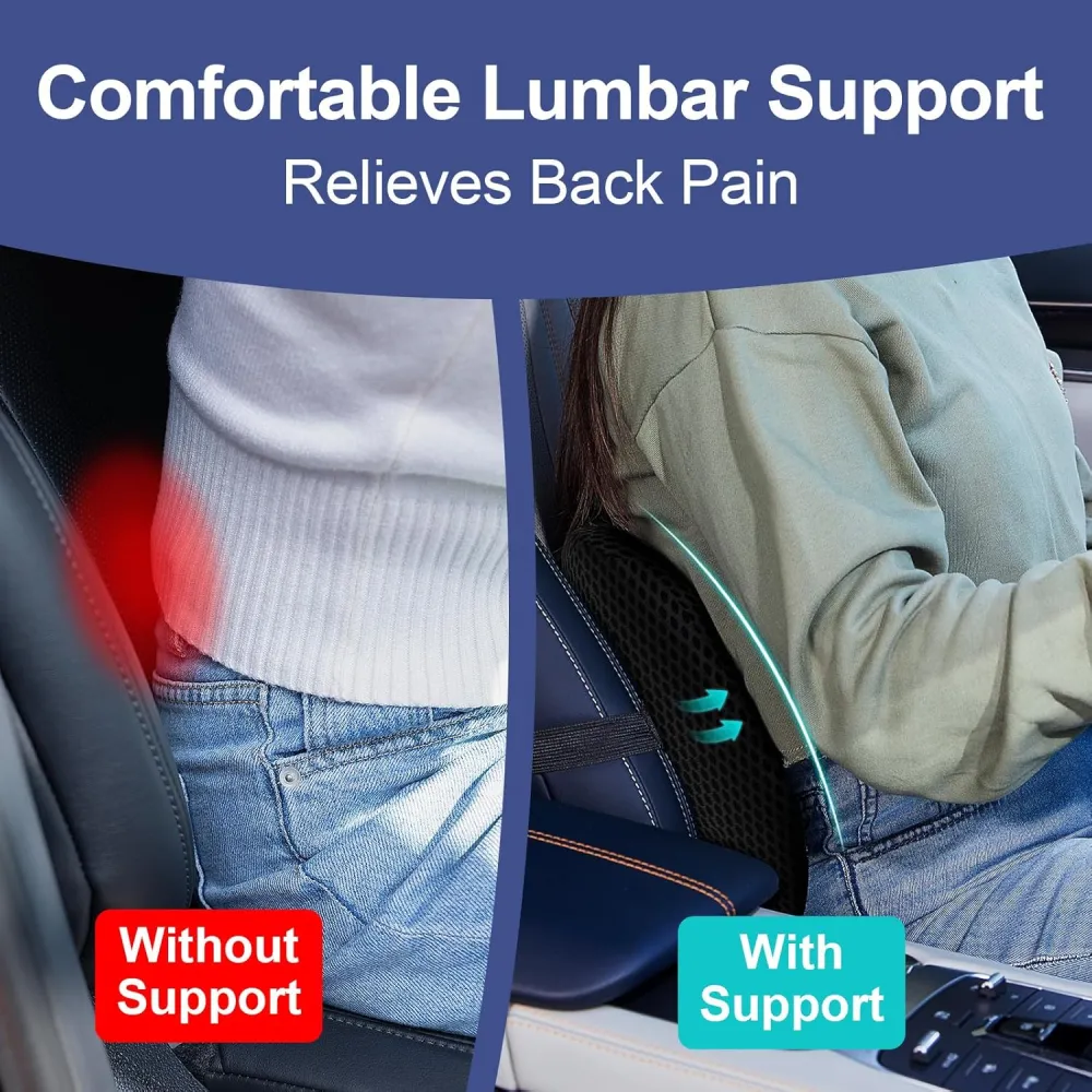 Lumbar Support Pillow for Car, Memory Foam Car Back Cushion