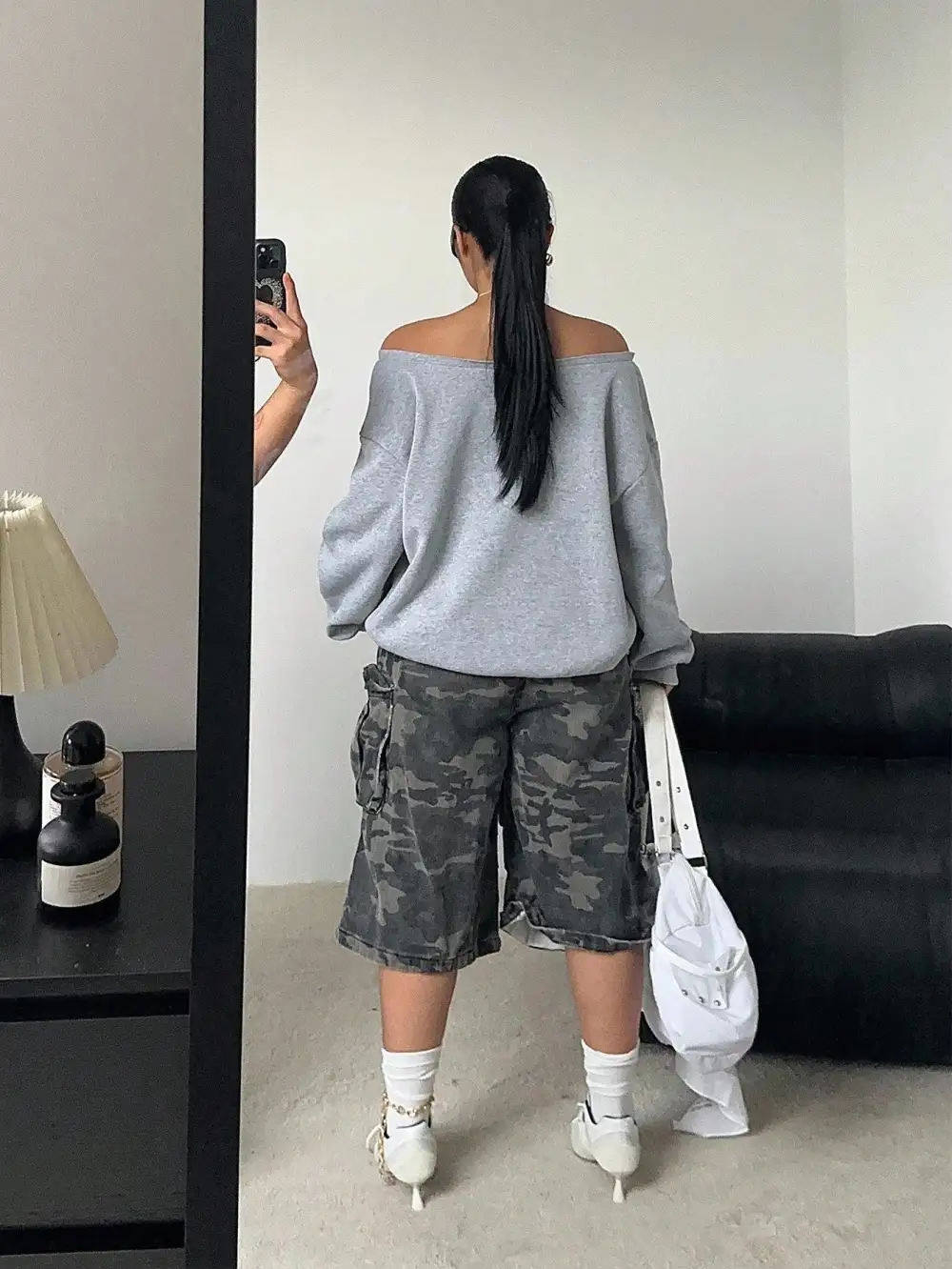Off Shoulder Thermal Lined Relaxed Fit Sweatshirt