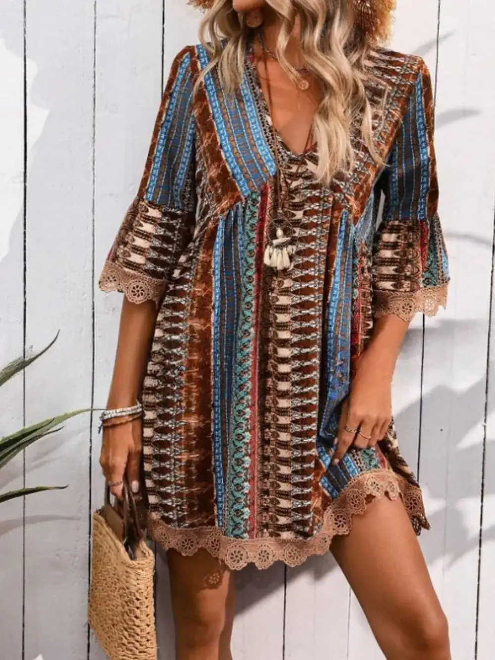 Lace Detail Printed Dress