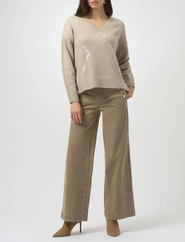 Cotton Denim Button-Front Pull-On Jeans