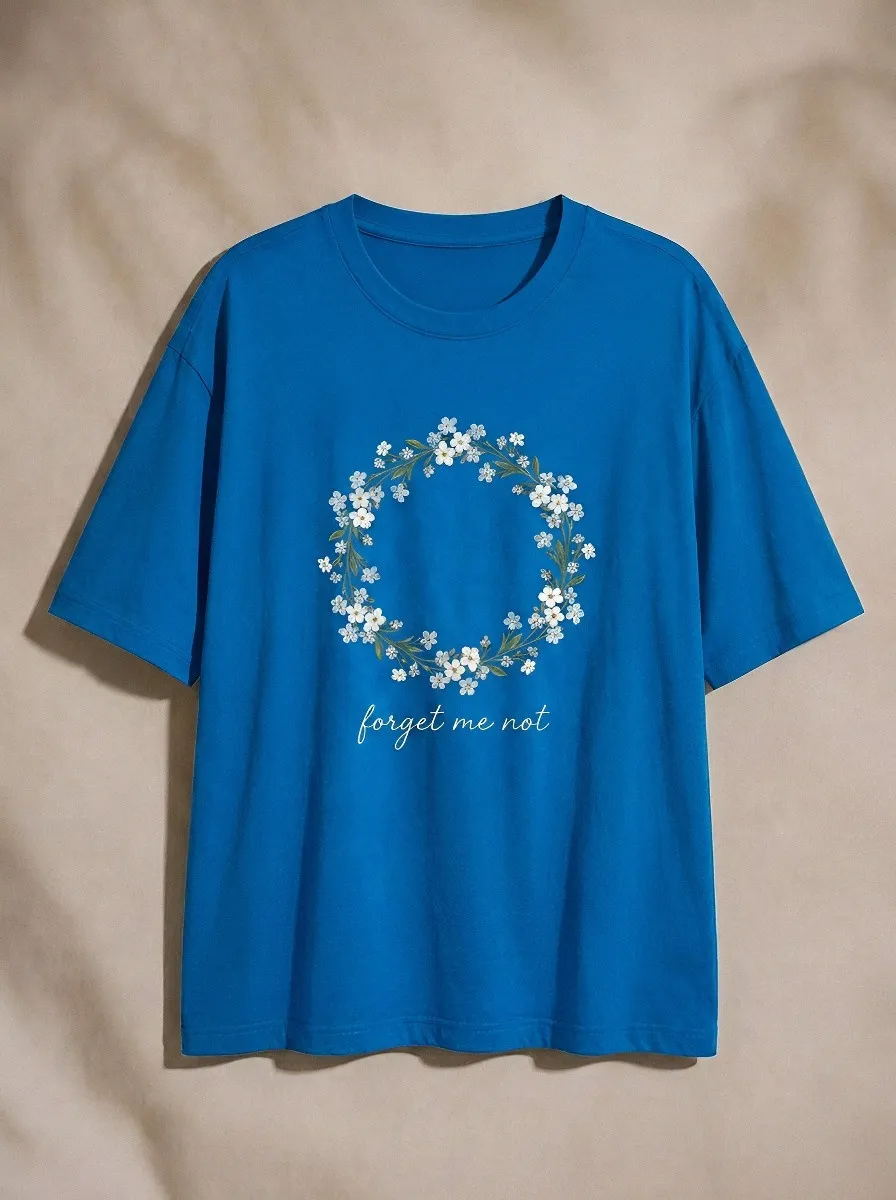 Women's Floral Lover Forget Me Not Wreath Printed T-shirt