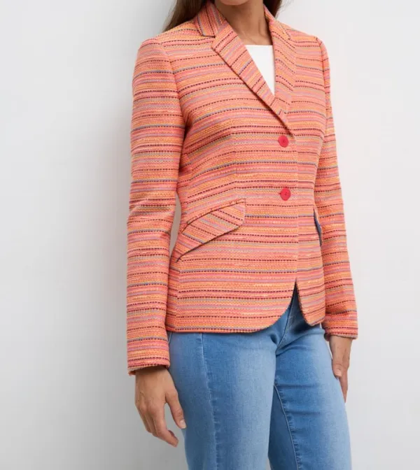 Cotton Collared Button-Front Long Sleeve Blazer