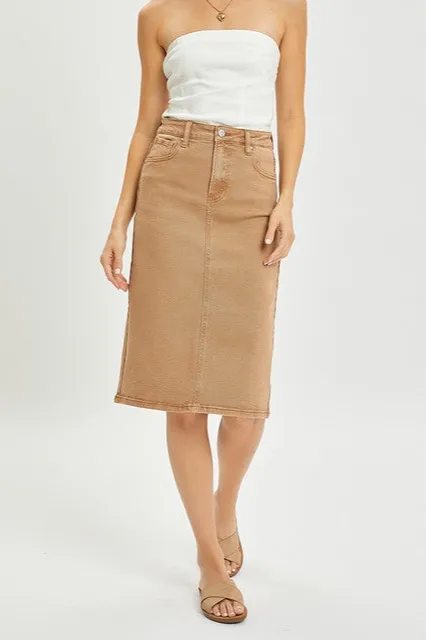High Rise Back Slit Midi Skirt