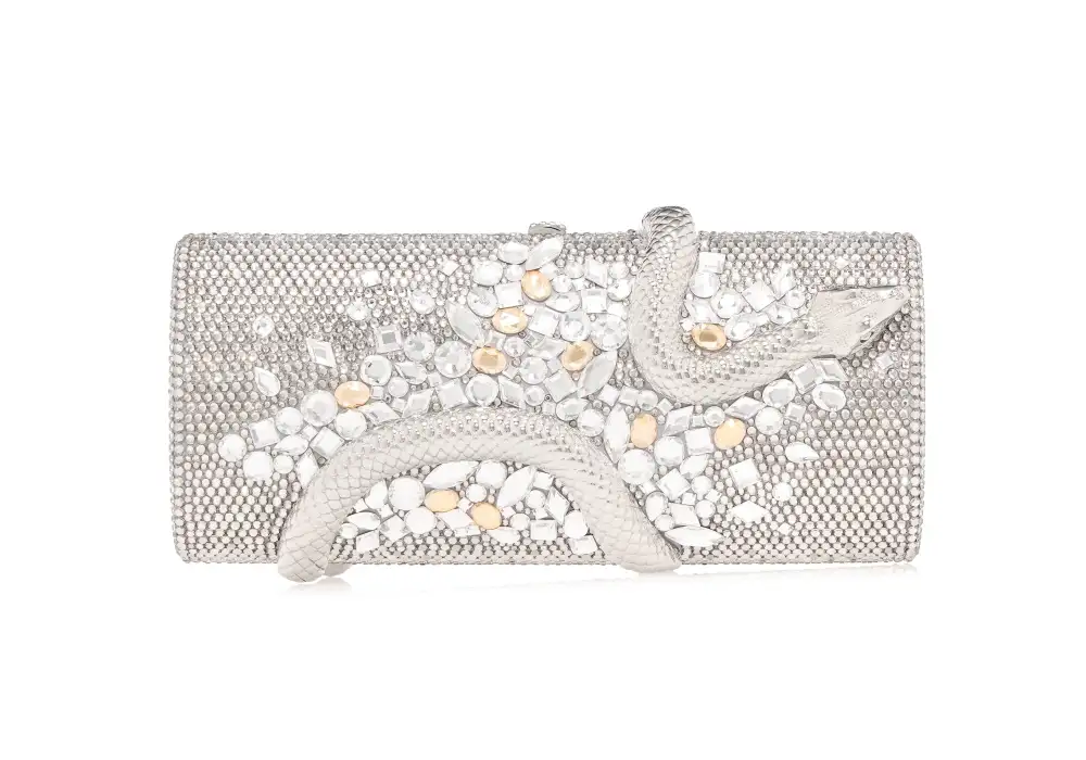 Sculpted Serpent Cylinder Crystal Clutch