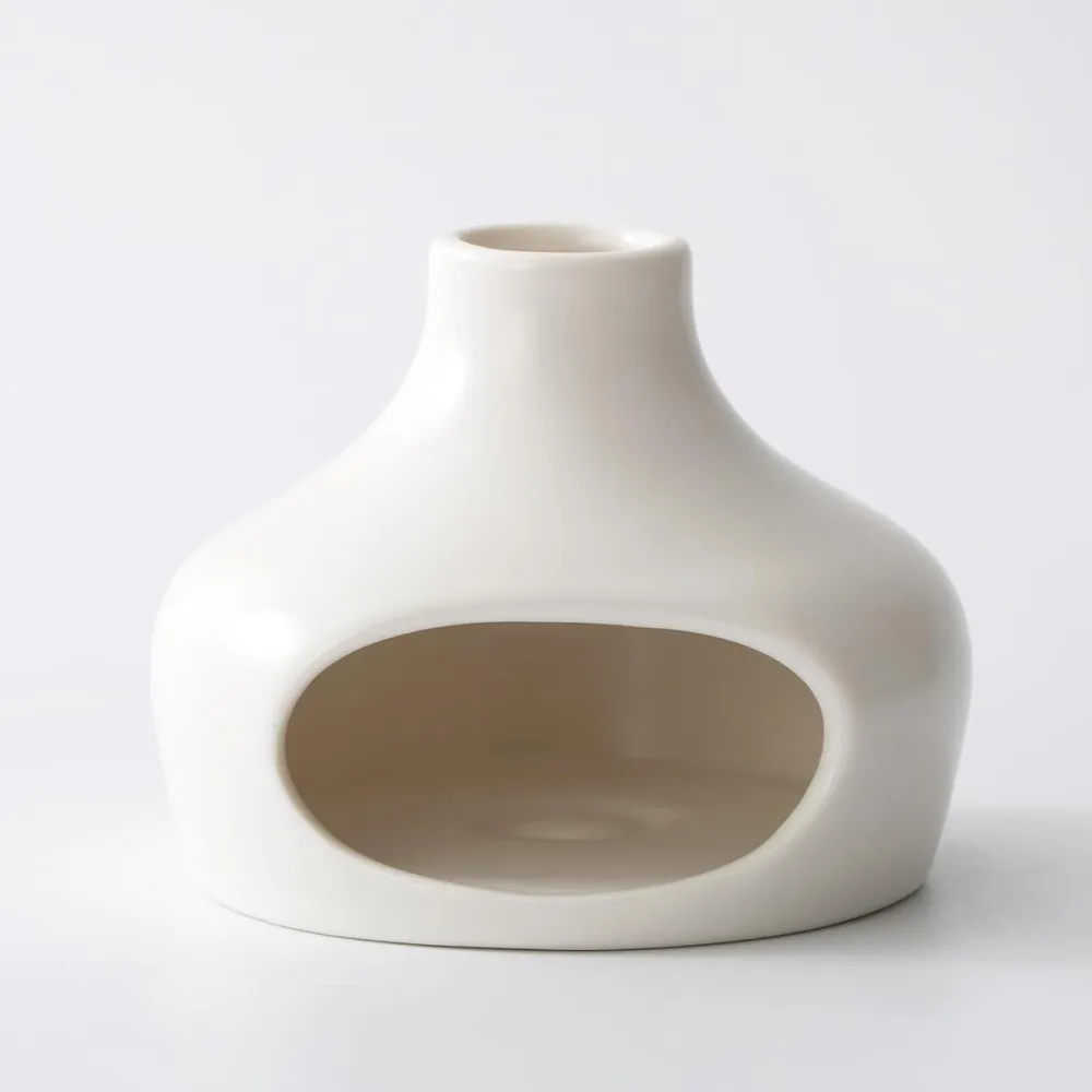 Ceramic Tabletop Fireplace with Vase, Home Decor for Cozy and Minimalist Ambiance