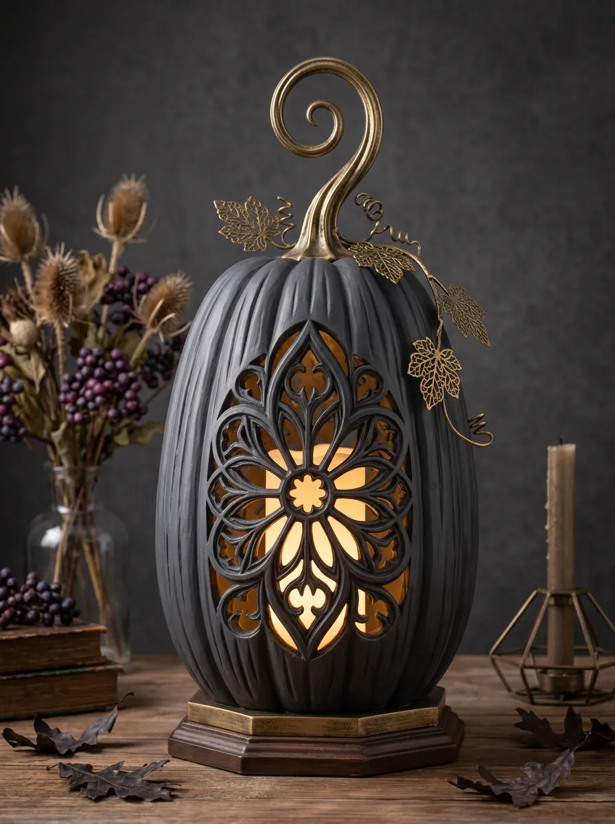 Halloween Gothic Pumpkin Floral Cutout LED Table Ornament
