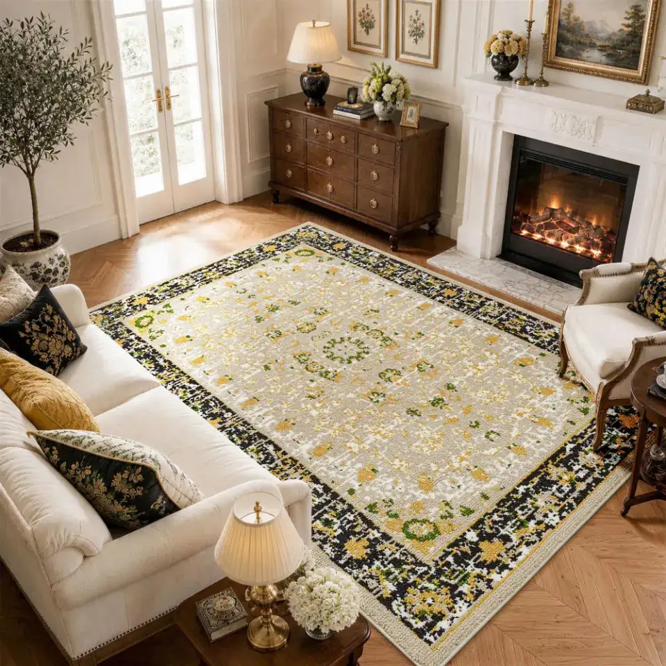 Traditional Floral Border Area Rug