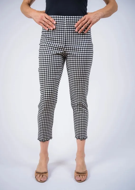 Cotton Gingham Pull-On Slim Fit Pants