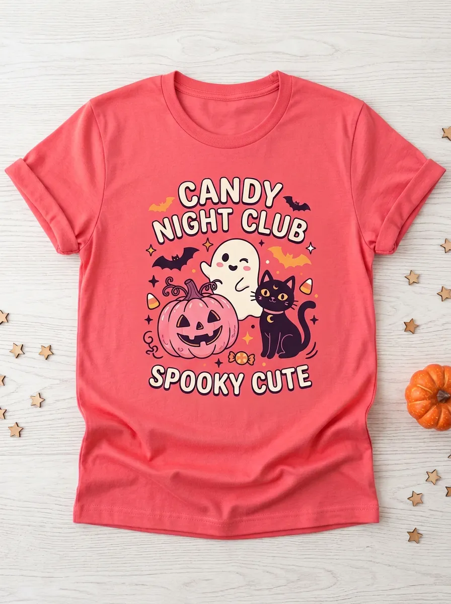 Ghost Pumpkin Candy Halloween Graphic T-Shirt