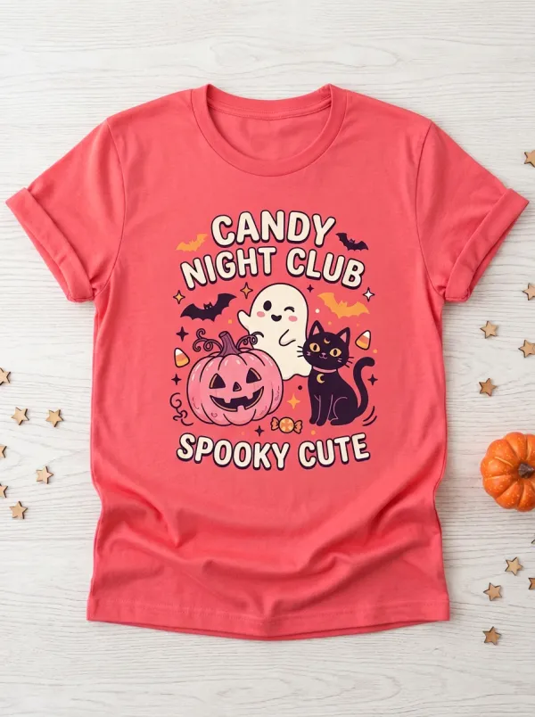 Ghost Pumpkin Candy Halloween Graphic T-Shirt
