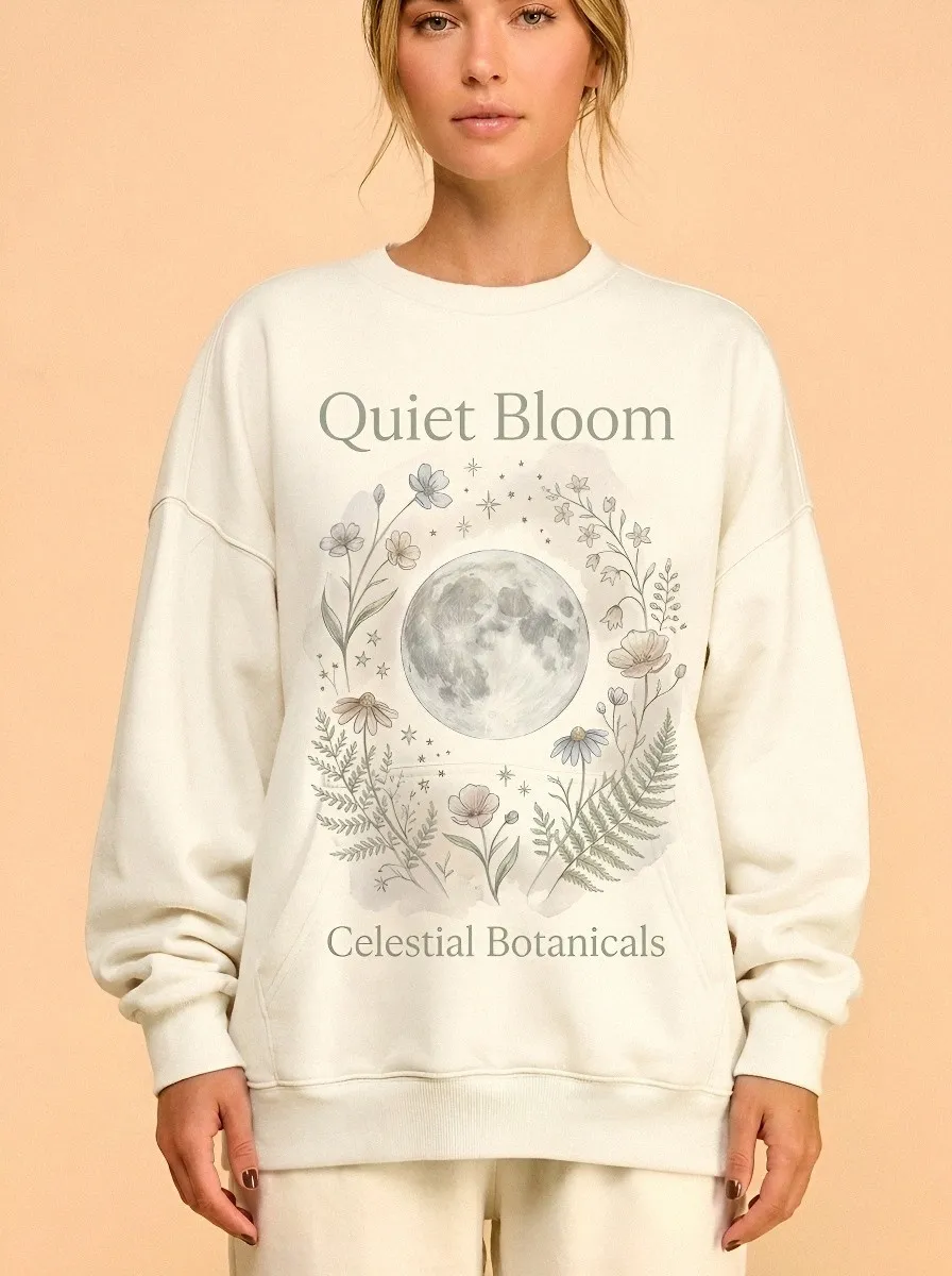 Women's Celestial Moon Floral Quiet Bloom Printed Sweatshirt