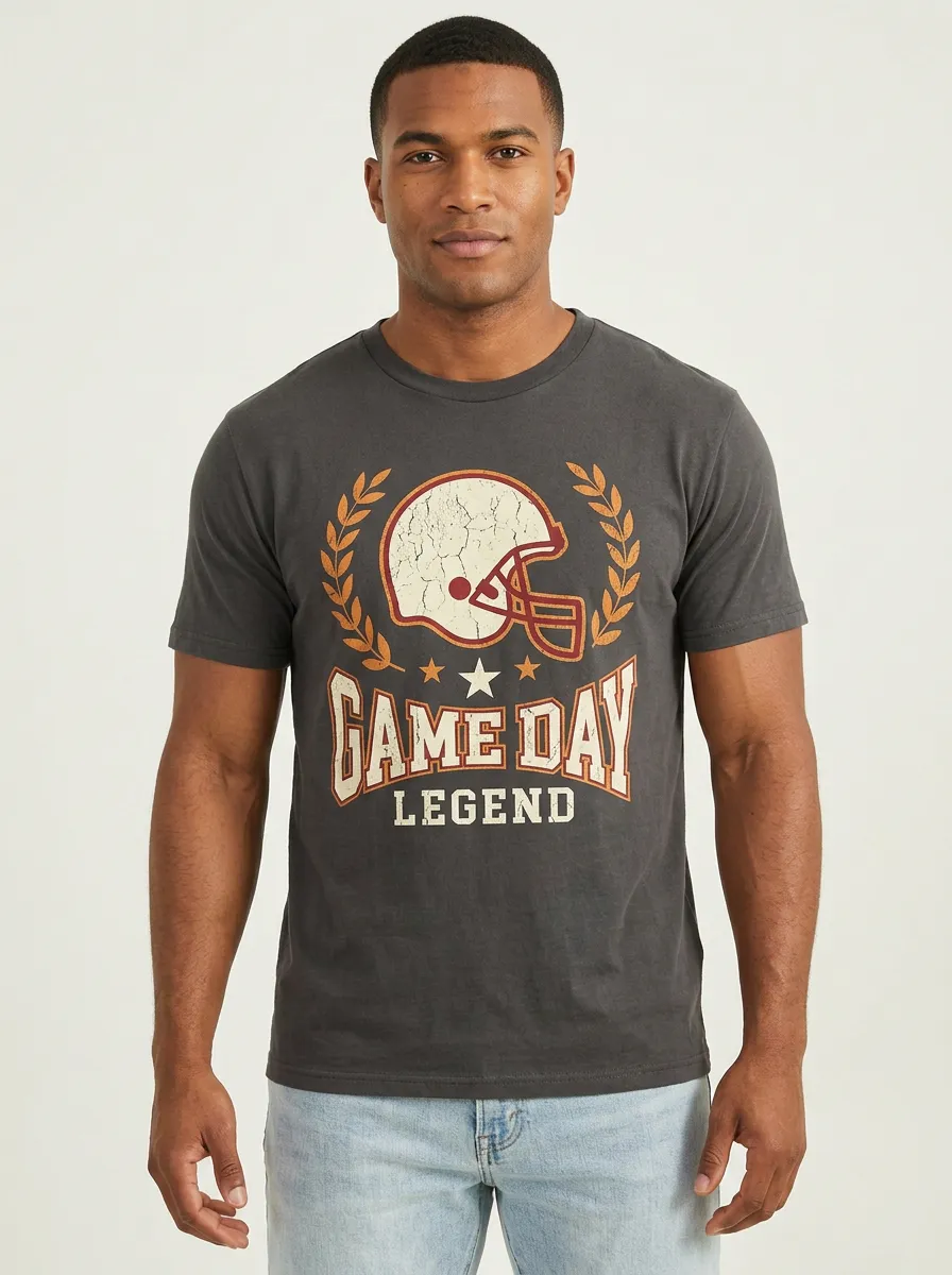 Men's Football Lover Game Day Legend Helmet Printed T-Shirt