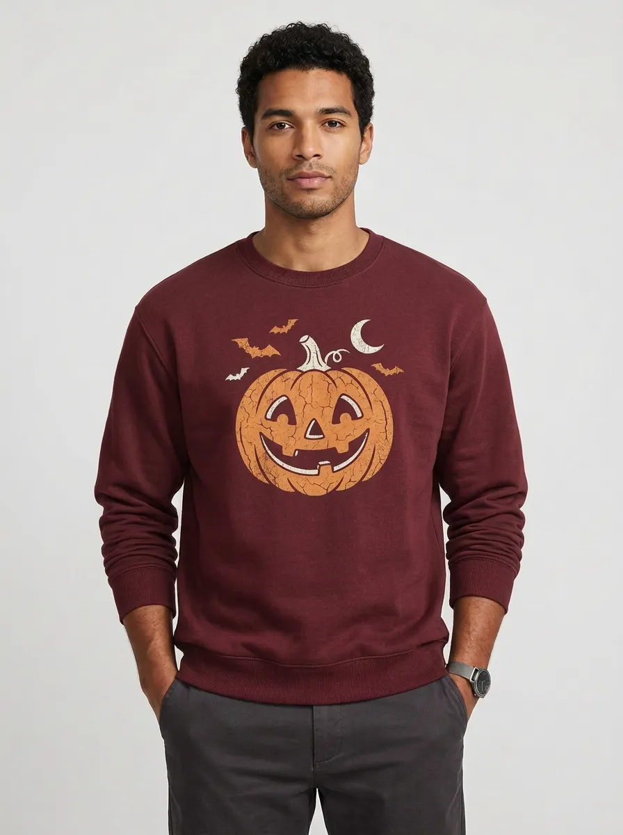 Men's Halloween Pumpkin Bats Moon Sweatshirt