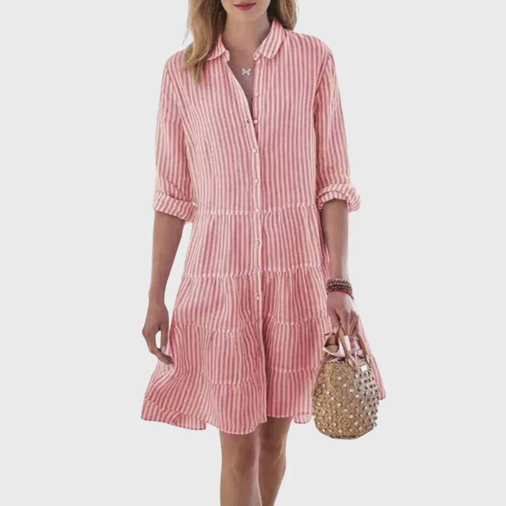 Striped Belted Flowing Casual Dress