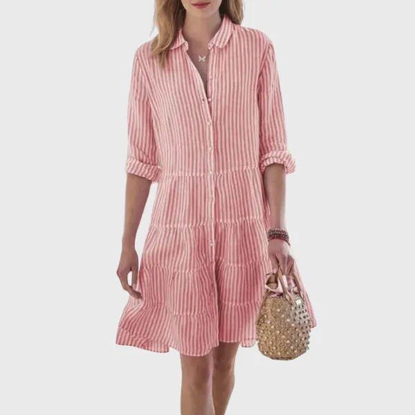 Striped Belted Flowing Casual Dress