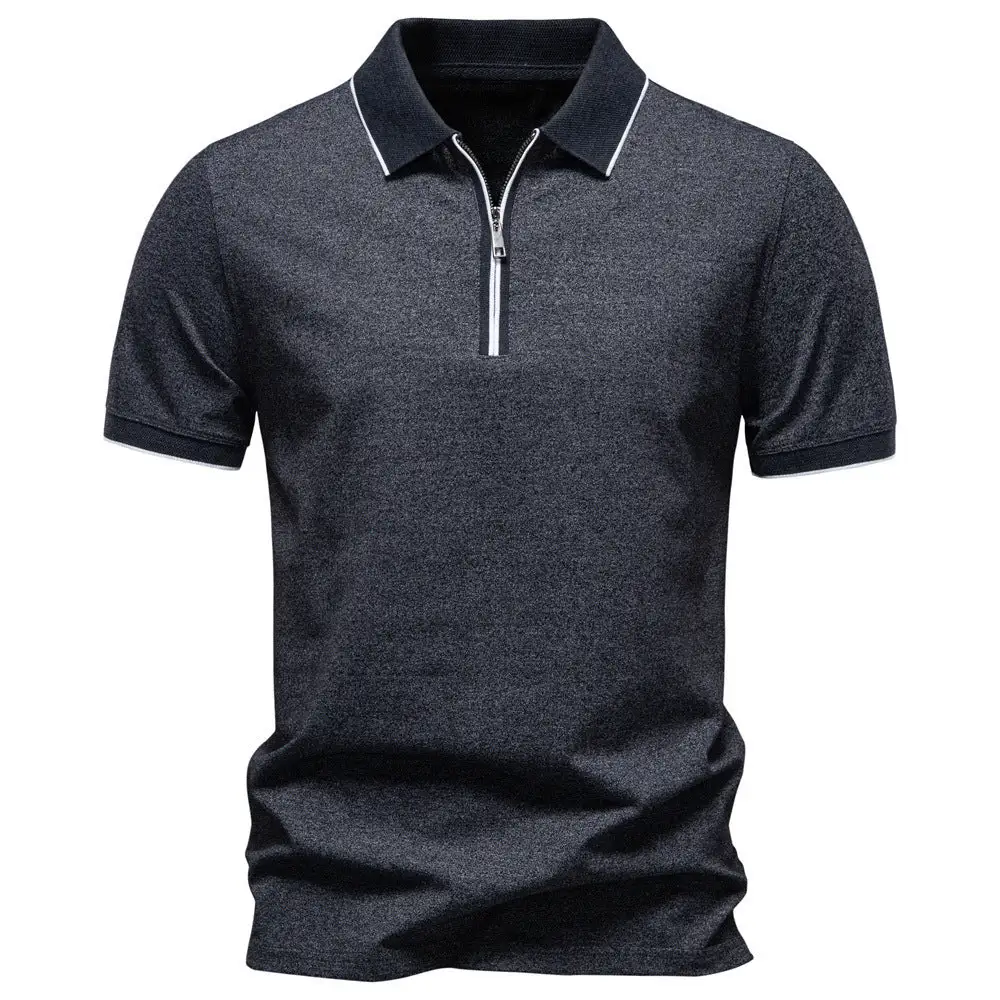 Pique Zip Front Short Sleeve Polo Shirt