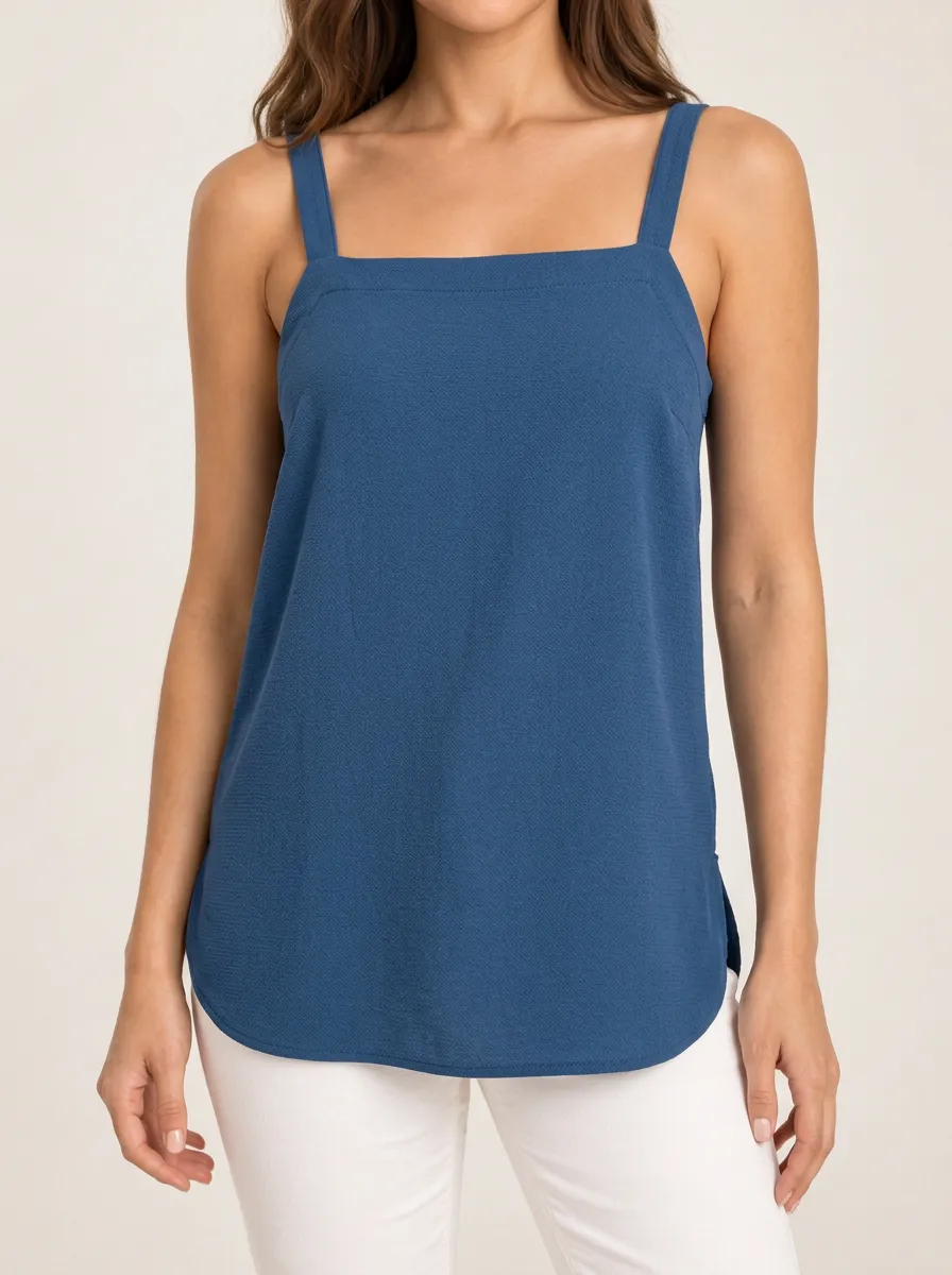 Women's Square Neck Wide Strap Curved Hem Camisole Top