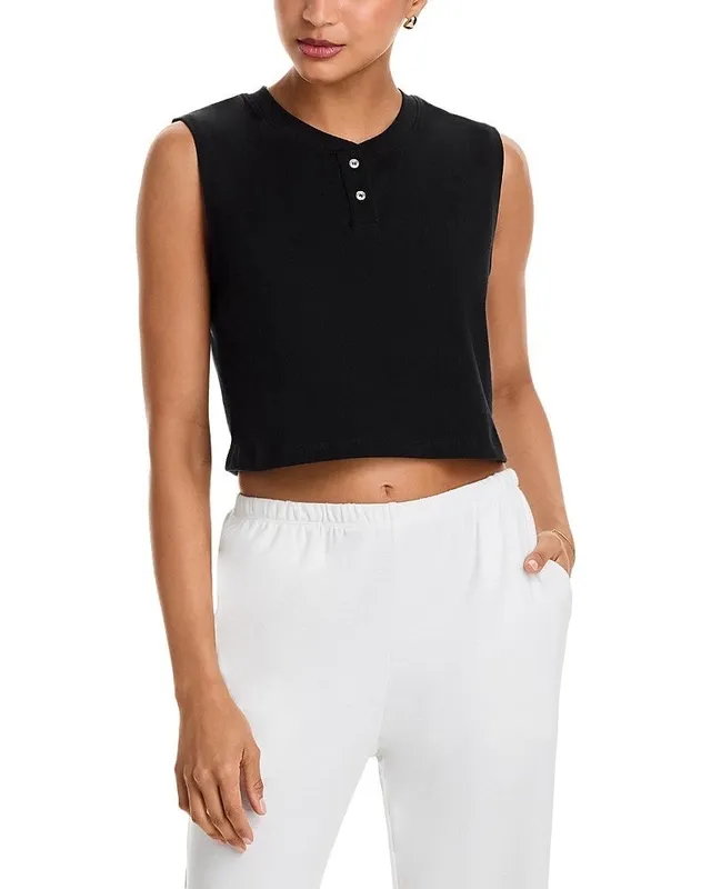 Cotton Sleeveless Cropped Henley Top