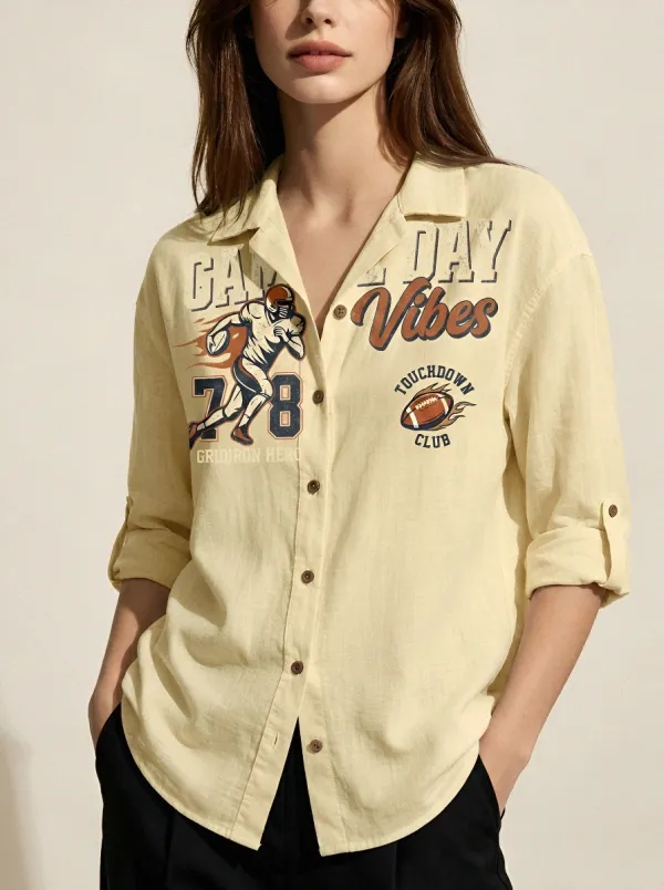 Women's Football Game Day Gridiron Hero Printed Button-up Shirt