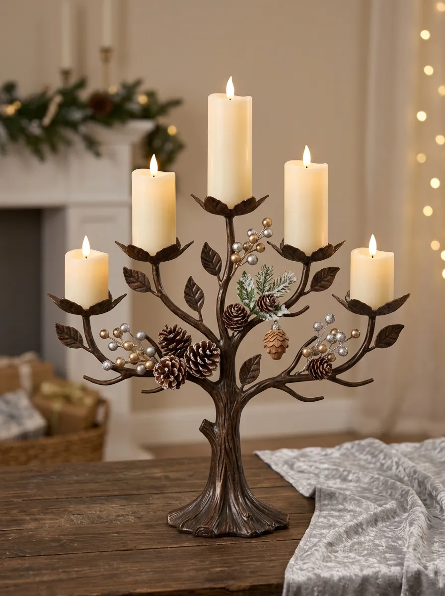 Seasonal Pinecone Berry Printed Candelabra