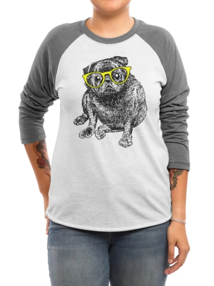 Cute Pug In Glasses Print T-Shirt