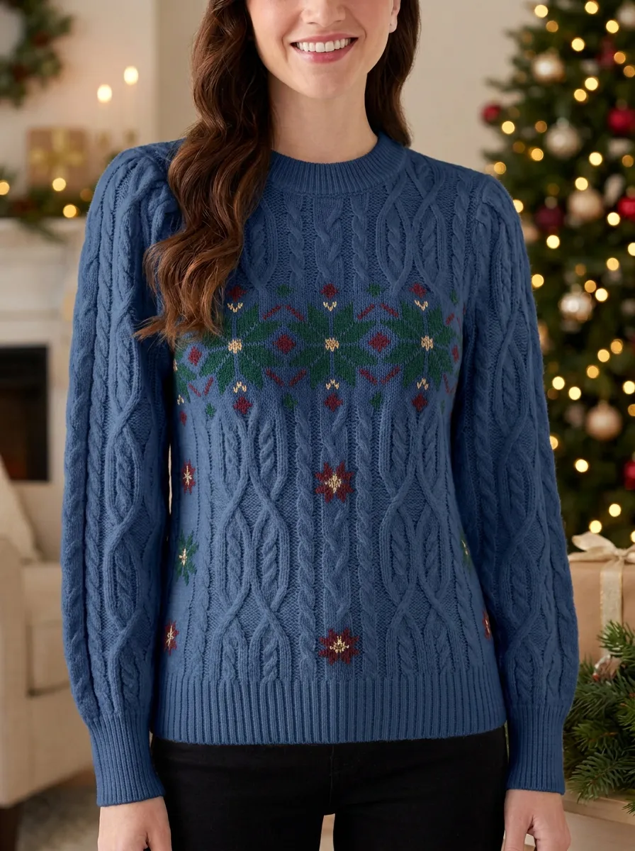 Christmas Snowflake Pattern Cable Knit Sweater