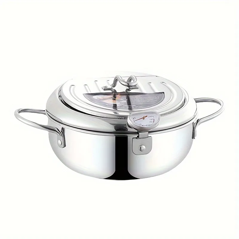 Stainless Steel Deep Fryer with Thermometer and Draining Rack, Kitchen Tool for Perfect Fried Foods