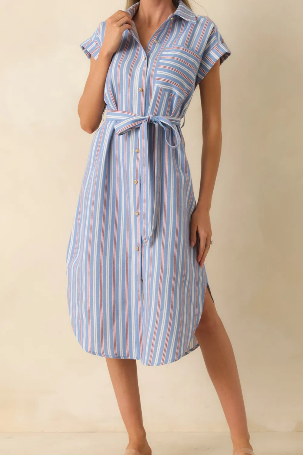 Lapel Striped Casual Dress