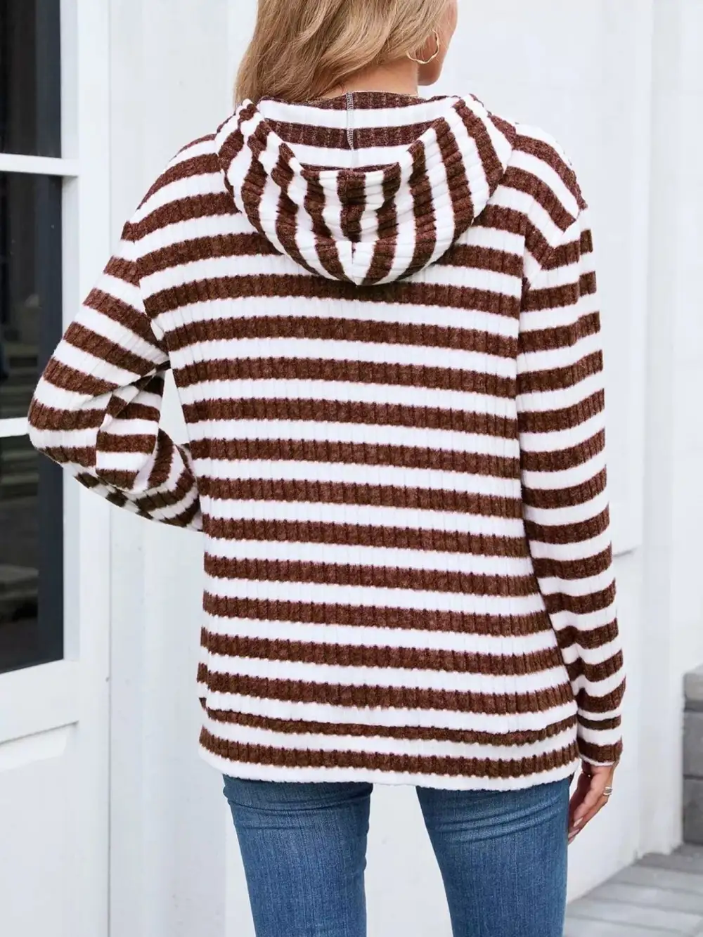 Pocketed Striped Hoodie