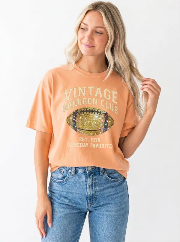 Women's Field Inspired Football Gridiron Ball Crew Neck Graphic T-Shirt