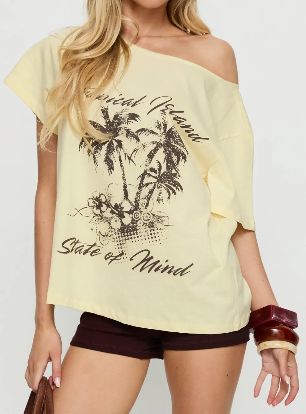 Tropical Islands Off Shoulder Graphic Tee
