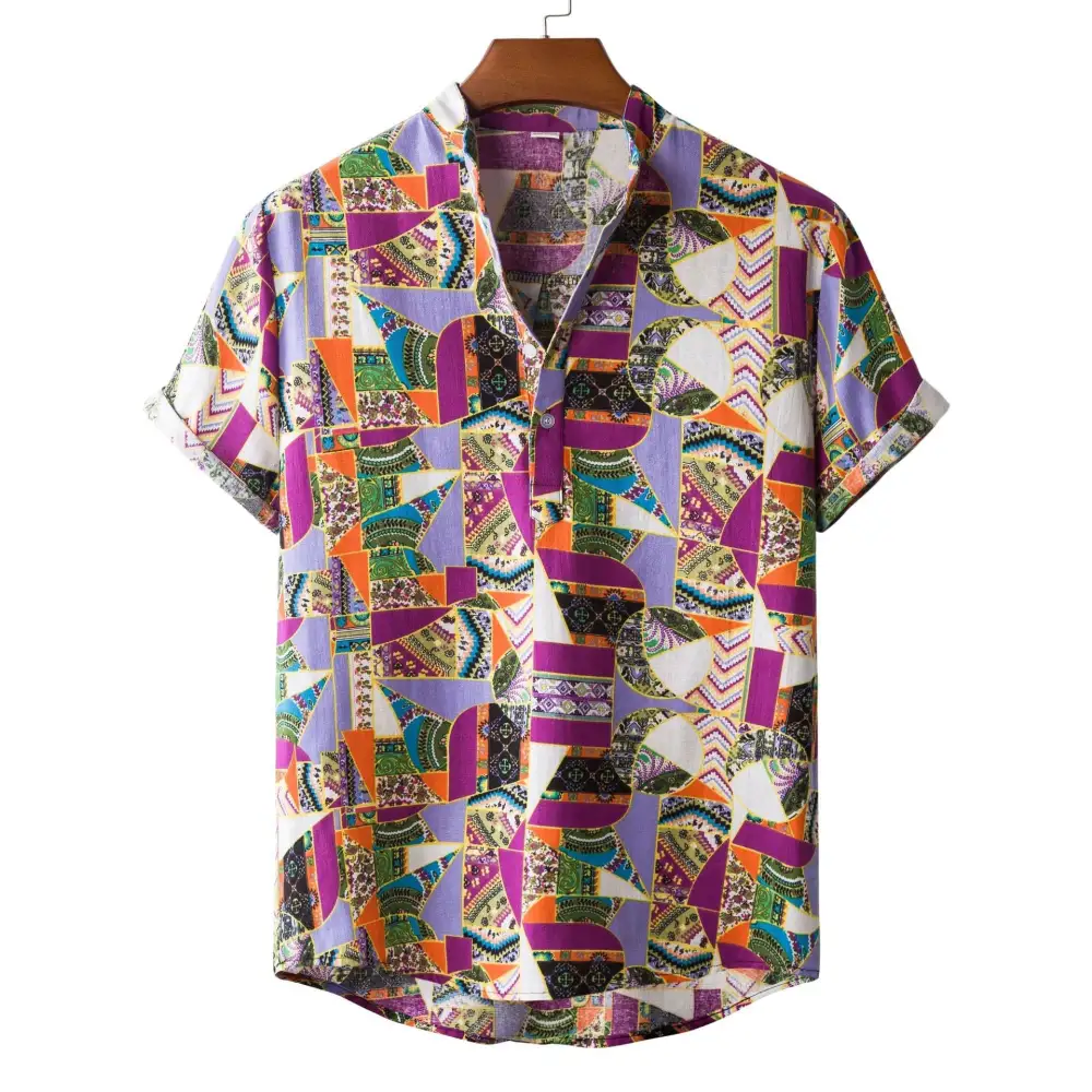 Men's Short-Sleeve Shirt With Striking Patchwork Pattern