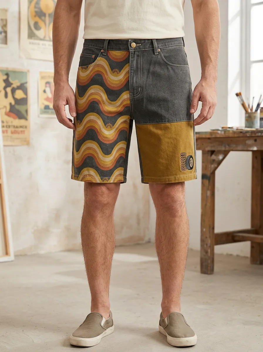 Men's Retro Wave Tire Colorblock Shorts