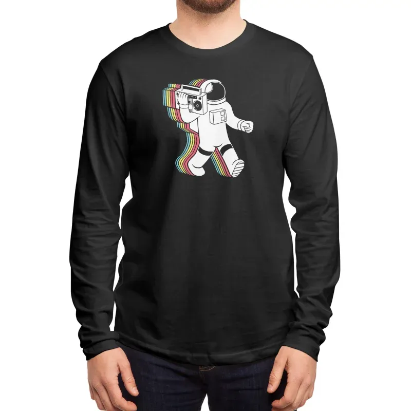 Men's Cartoon Space Man Print Round-Neck Long-Sleeve T-Shirt