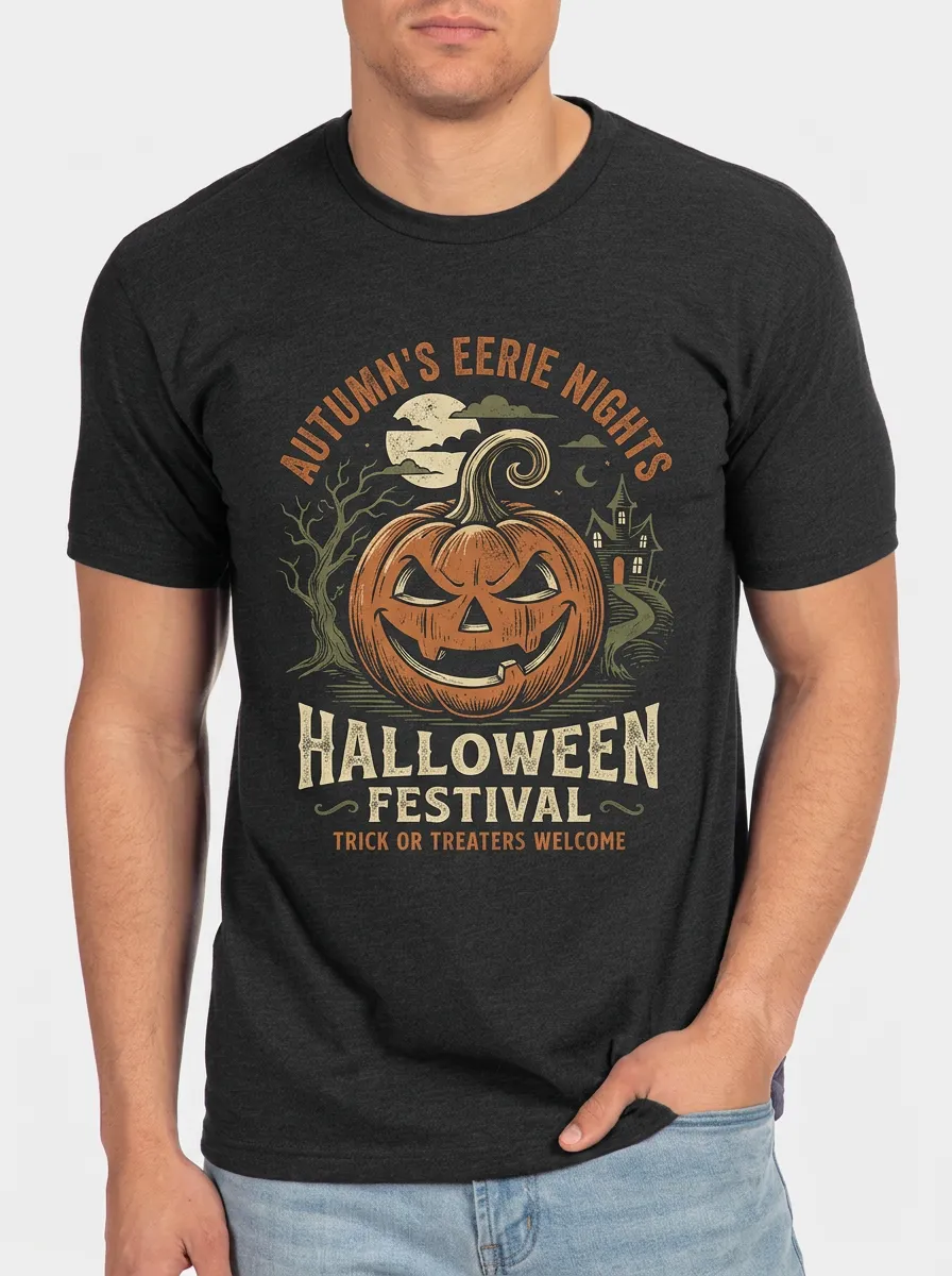 Men's Halloween Festival Pumpkin Haunted House Printed T-shirt