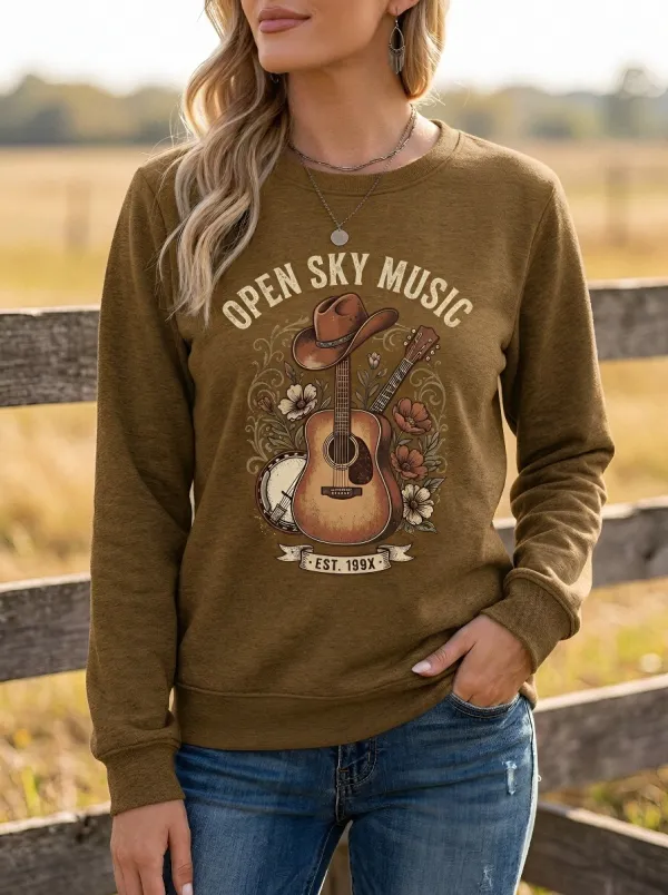 Cowboy-Hat Floral Women's Country Music Long-Sleeve Shirt