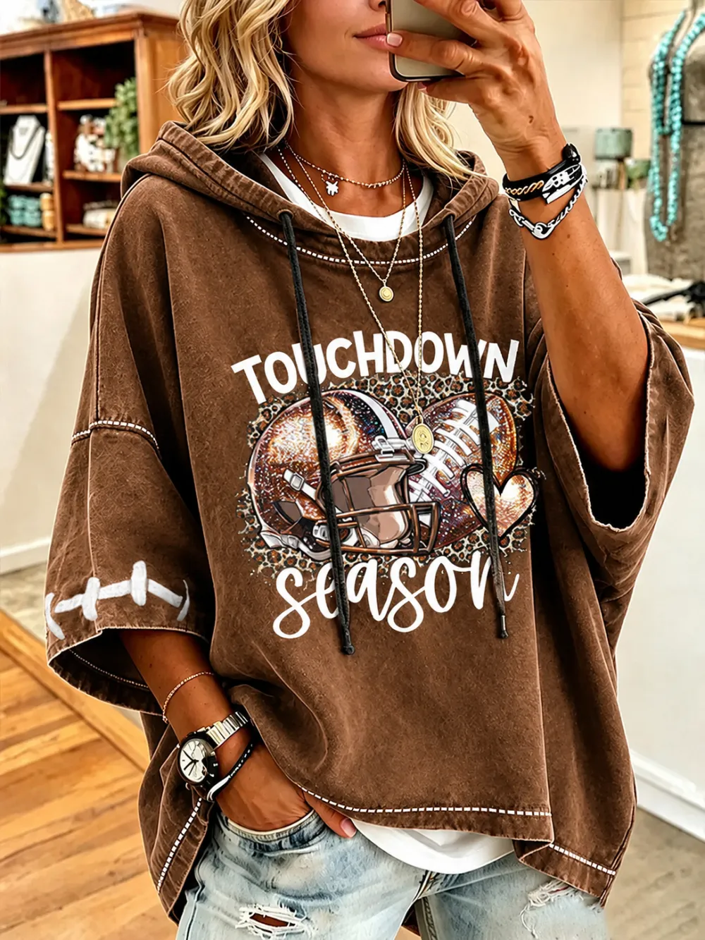 Women'S Football  Enthusiasts Print Casual Hoodie
