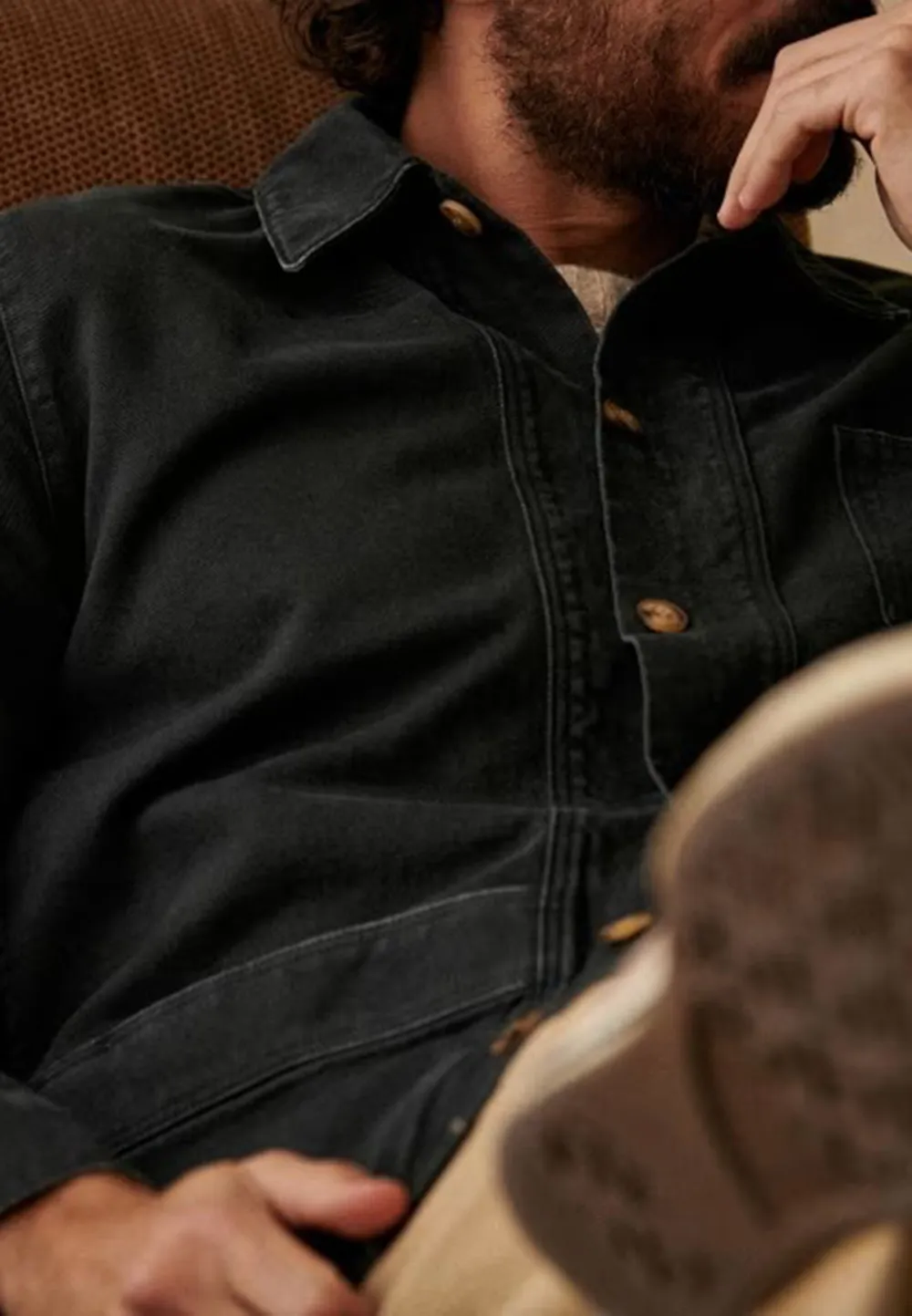 Black Washed Denim Button Front Utility Jacket