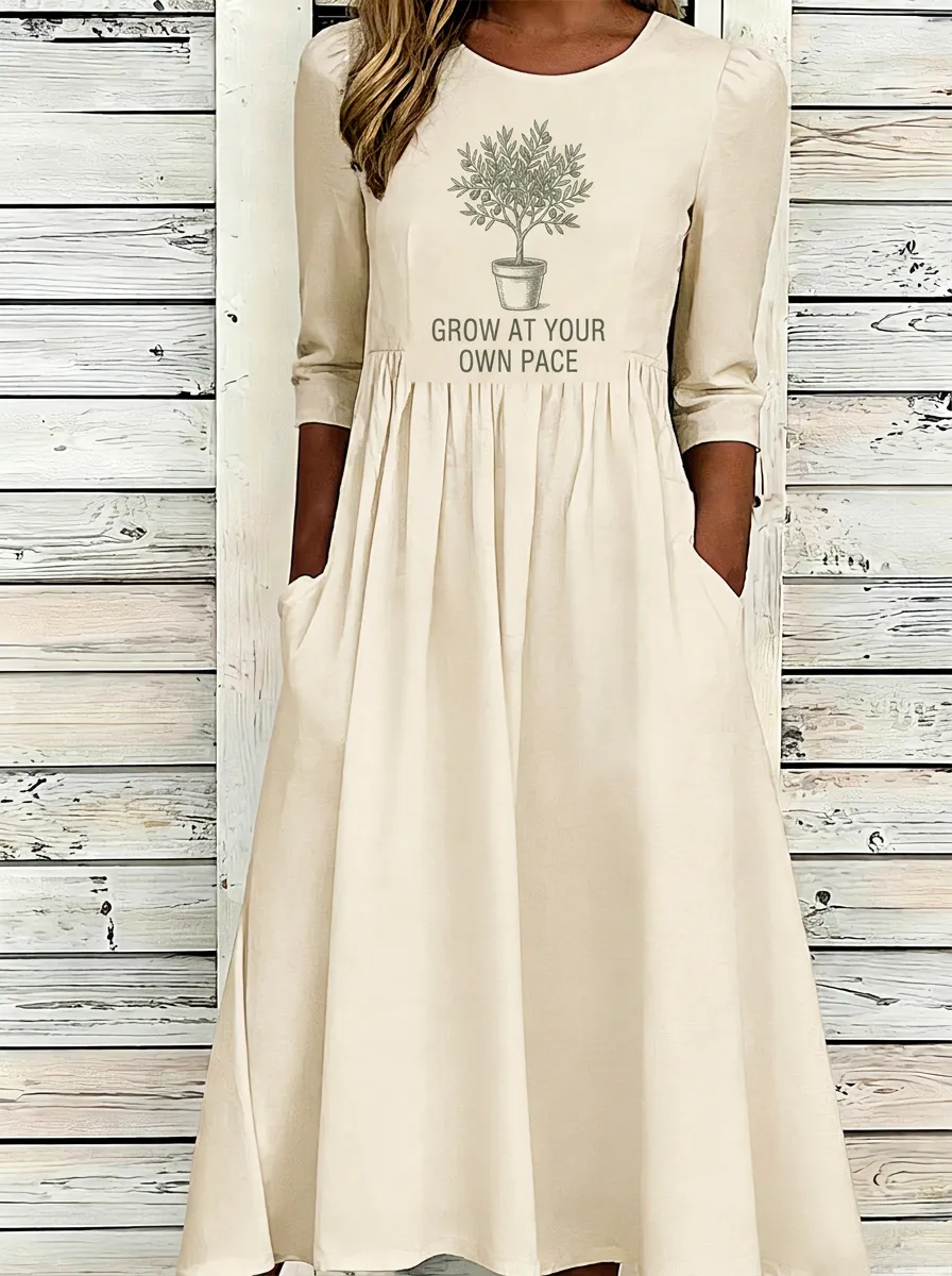 Women's Inspirational Quote Olive Tree Printed Midi Dress
