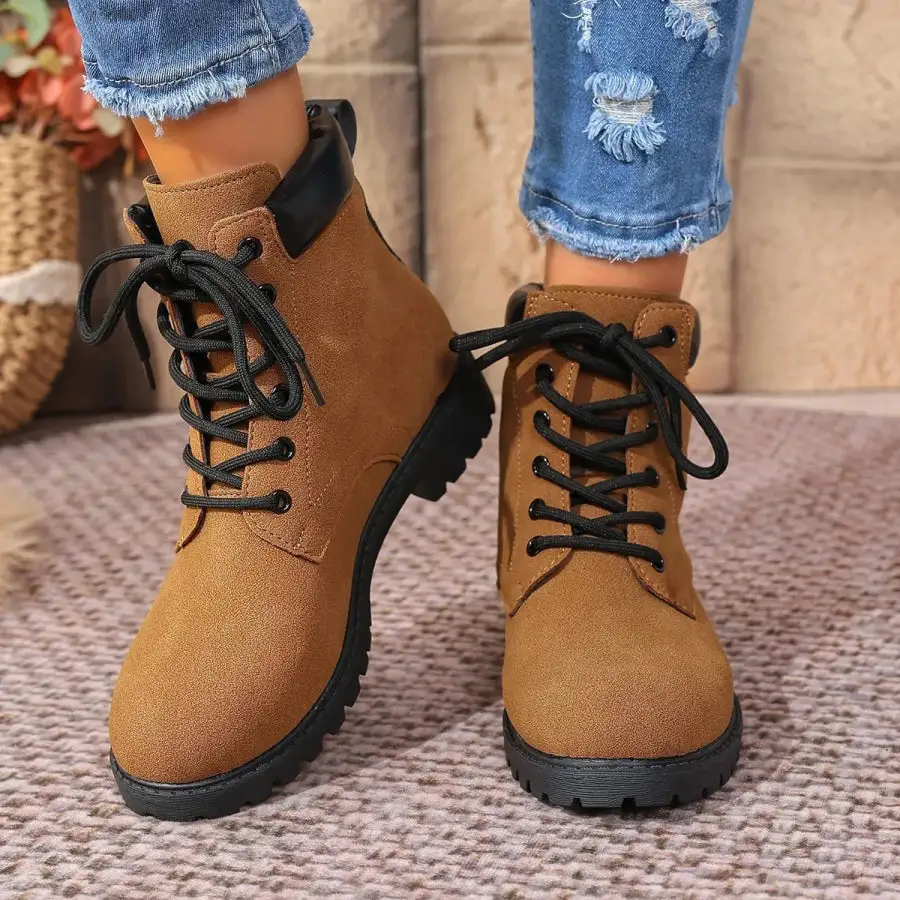 Casual Lace Up Block Heel Boots