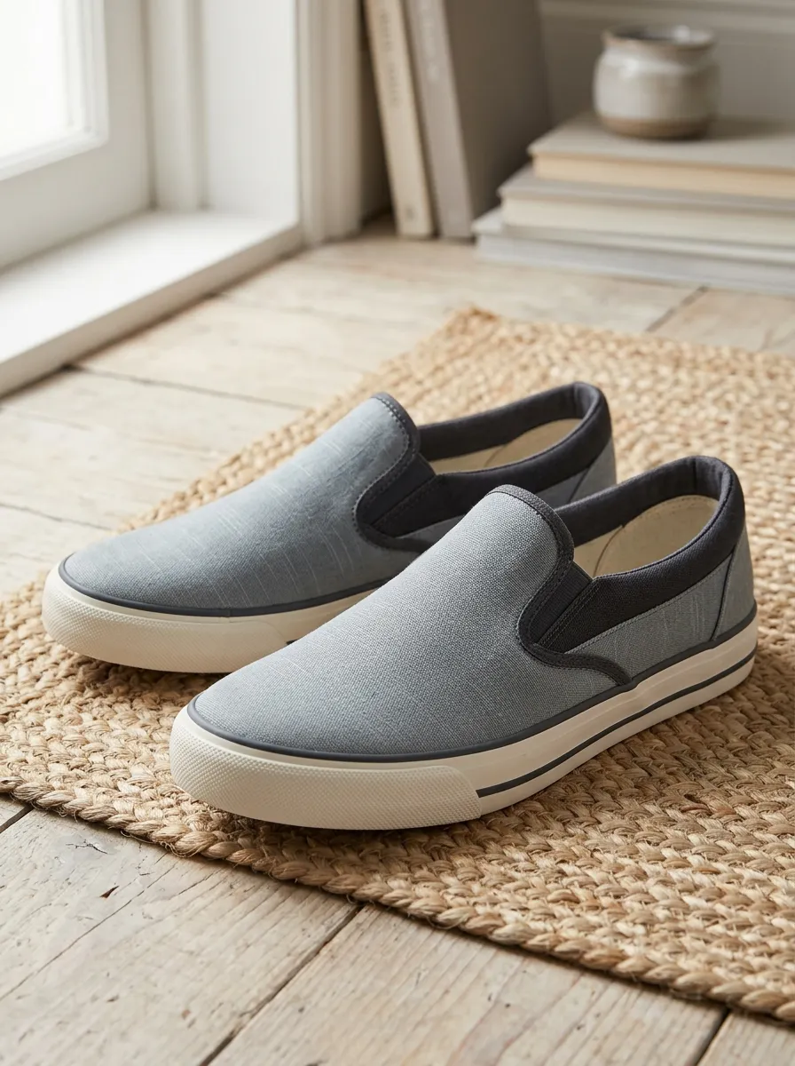 Men's Casual Minimalist Grey Canvas Slip-on Shoes