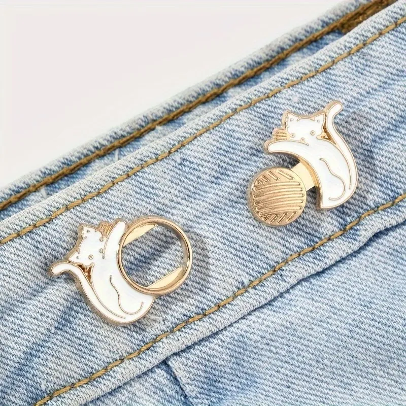 2 Set Cute Cat Jean Button