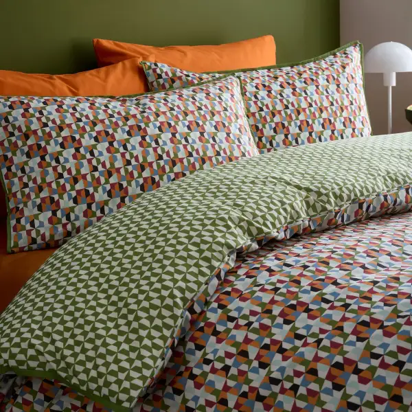 Reversible Geometric Linen Duvet Cover Set