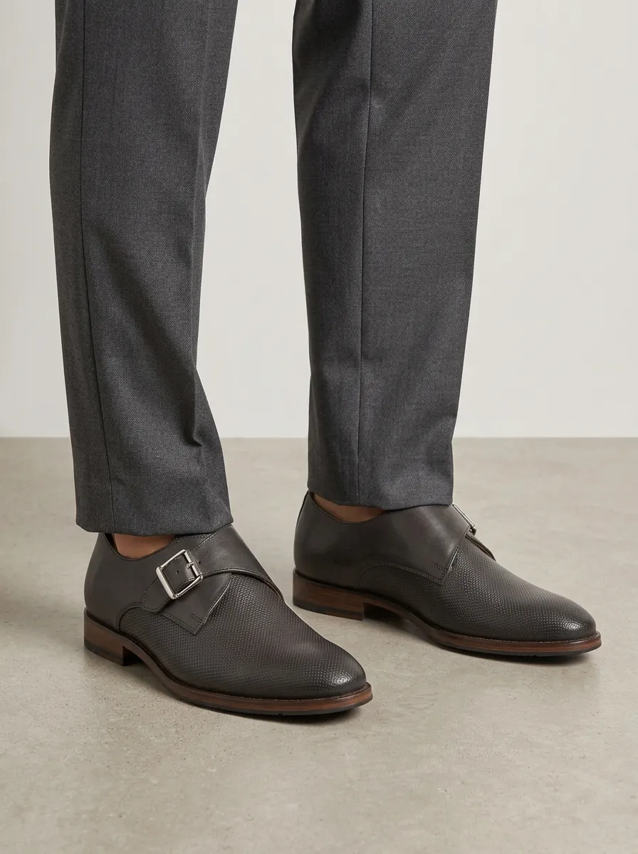 Men's Everyday Business Formal Perforated Leather Single Monk Strap Shoes
